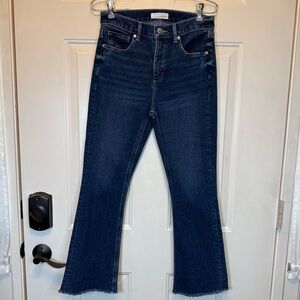 LOFT High Waist Kick Crop Jeans With Raw Hem Size 26/2 Stretch Cotton